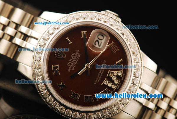 Rolex Datejust Automatic Movement ETA Coating Case with Brown Dial and Diamond Bezel-Steel Strap - Click Image to Close